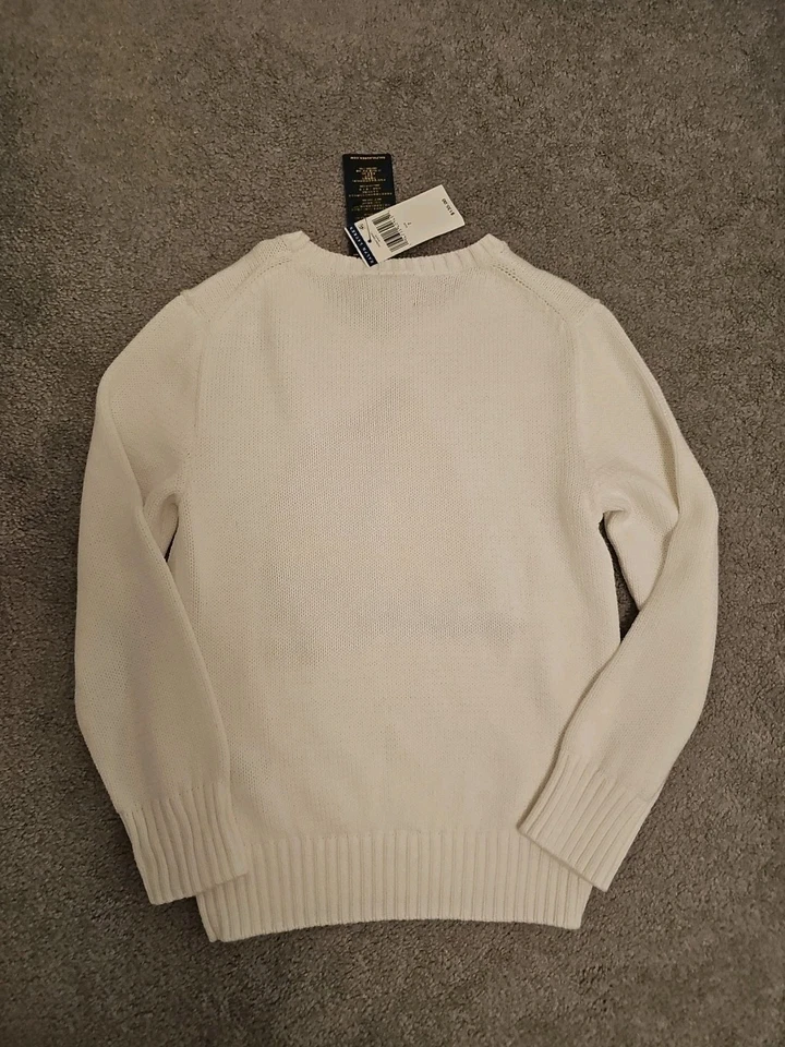 Suéter Polo Ralph Lauren Velero Algodón Cuello Redondo Talla 7 Blanco Nuevo con Etiquetas Foto 4 de 4