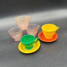 Vtg Toy Tea Cups Plates Lot Plastic Metal USA Ideal Plasco Rainbow Decor As Is