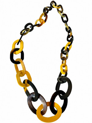 Horn Halskette CASPE Dunkelbraun Gelb handgefertigt Statement Kette