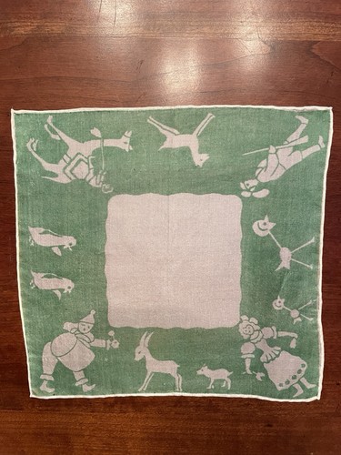 Vintage Children’s Silk Hanky Green & White Tin Man