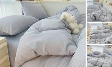 Ultra-Breathable Washed Cotton Duvet Cover Set Full 004 Blue Vertical Stripes
