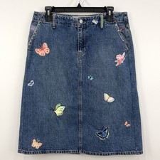 VTG Y2K Gap Denim Butterfly Skirt 10 Embroidered Boho Fairy Grunge Rhinestone