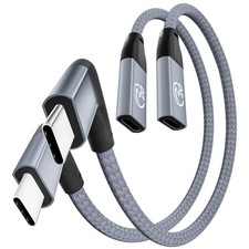 Right Angle USB C Extension Cable 0.6FT 2Pack, USB-C 3.2 Male to Female GRAY