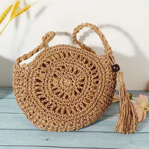 Moda Bolsos de Hombro Huecos Informales Bandolera de Paja Pequeño Bolso Redondo Cartera. - Imagen 15 de 26