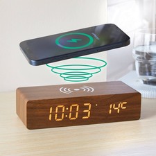 Image of Wireless Charging Alarm Clock, Touch LED Display, Auto-Dim, 3 Alarms, USB
