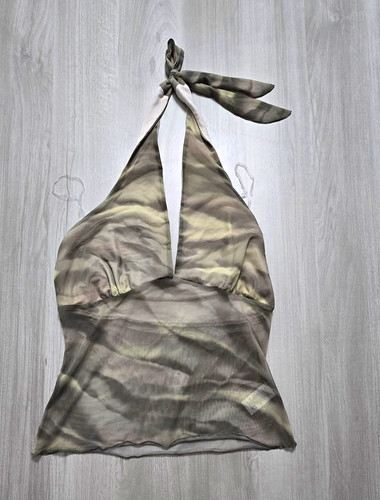 SEE YOU MONDAY Women’s L Halter Tie Camo Mesh Swim Top Lined Stretch