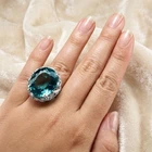 Classically Sky Blue Aquamarine Oval 26.80Ct 925 Sterling Silver Handmade Rings