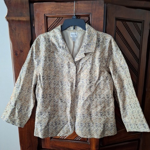Chicos Blazer Womens Size 3 Jacquard One Button Jacket Medieval Art Neutral