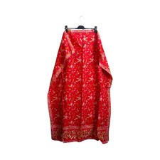 Boho Cotton Kaftan Dress Red Floral Border V-Neck Size 10/14 Beach/Resor