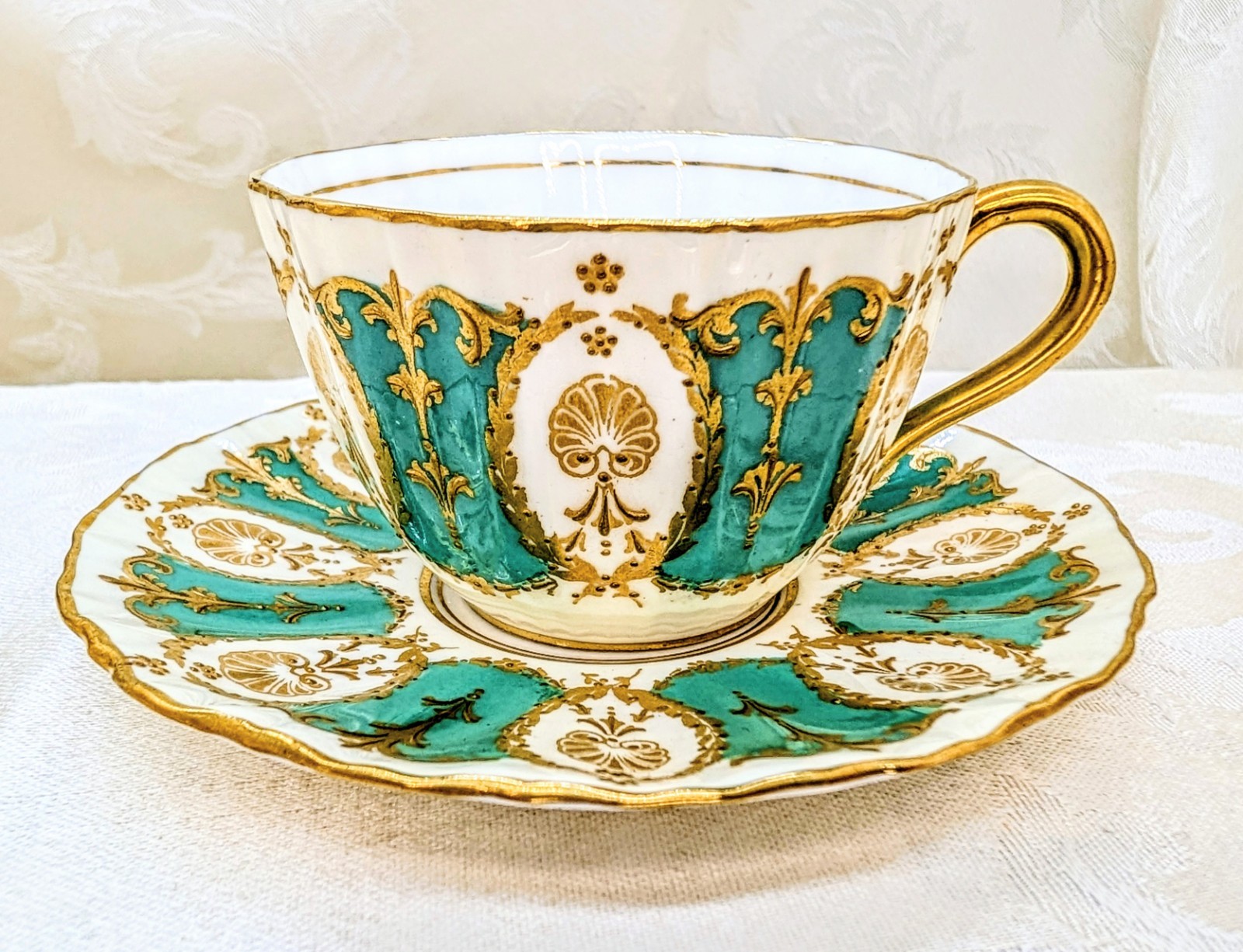 Antique Royal Doulton Demi Cup Saucer Heavy Gold Encrusted S