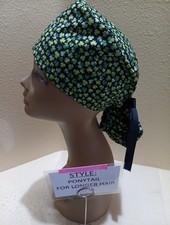 Clovers Mini on Black St. Patricks Women's Ponytail Surgical Scrub Hat/Cap