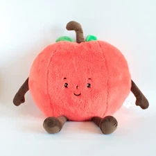 Cartoon Fruit Plush Throw Pillow Peach Anthropomorphic 16” Super Soft