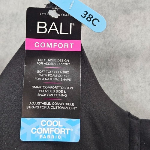 Bali Comfort Bra Cool Comfort Fabric Lace Accent Underwire Foam Cups Size 38C - Picture 7 of 8
