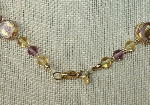Murano Dyadema Unique Glass Beaded Necklace Brass Italy Lampwork 17" - Picture 3 of 9