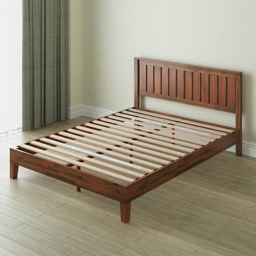 Queen Bed Frame Solid Wood Platform Mid Century Modern Farm Country w Headboard - Picture 7 of 24