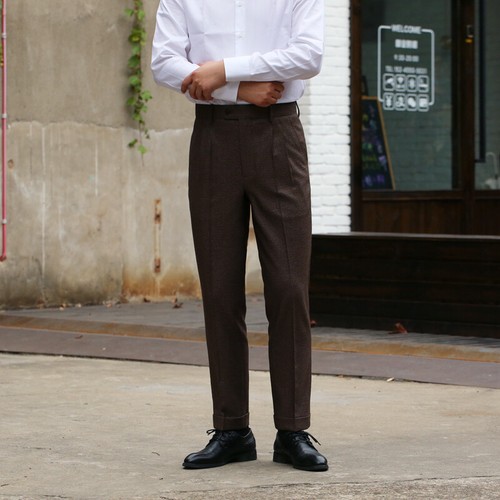 Double Pleated Men's Suit Pants High 