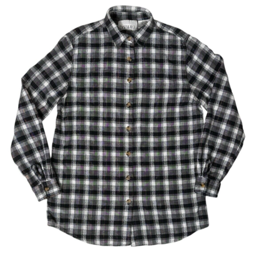 Casey & Max Shirt Flannel Plaid Black White Women's Small Long Sleeve Button Up