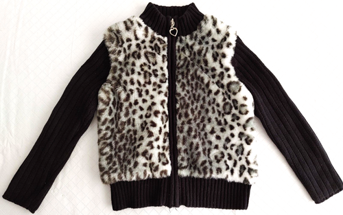 Greendog 2-pc Look Zip Sweater Mock Collar Lg Slv Blk & Animal Prt 4 / 4T #15615