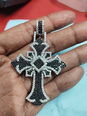4ct Round Cut Lab created Black Diamond 14K White Gold Plated Cross Pendant 