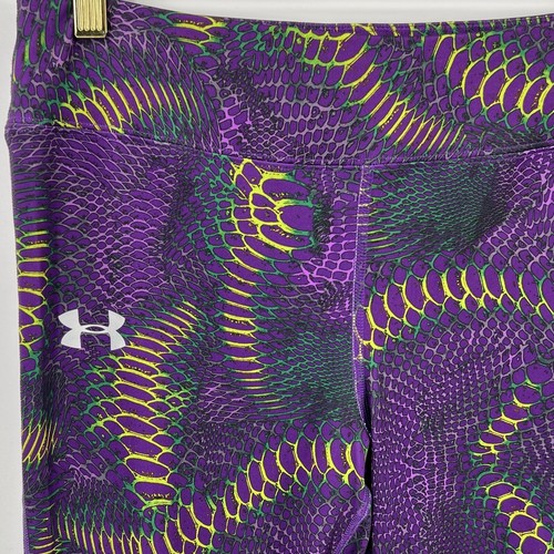 Under Armour Girls Size XL Purple Green Athletic Workout Leggings Cropped Capri - Picture 2 of 4