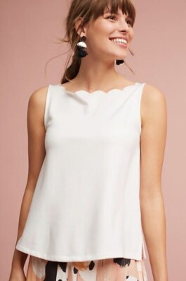 NWT Anthropologie Eri + Ali Size L Ivory Meg Scalloped Sleeveless Knit Top Tank