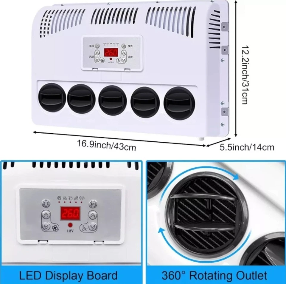 12V 11000BTU Air Conditioner Mini Split A/C For Semi Trucks Bus RV Caravan Vans Foto 3 de 4