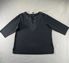 Lauren Ralph Lauren Top Womens Size 3X Split Neck Mixed Media Coastal‎ Neutral