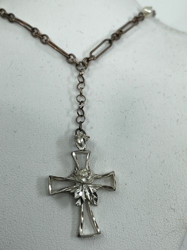 "Vintage schönes Sterlingsilber Rosenkreuz (1 1/4x3/4"" 925 & Perlenkette 16"" - Bild 3 von 8