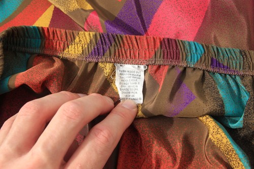 Vintage 80s Abstract Geometric Skirt Brown Multicolor Elastic Waist - Picture 5 of 8