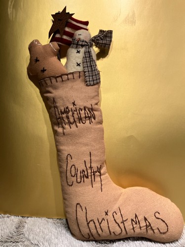 Primitive Stuffed "American Country Christmas" Stocking Snowman/ GMan/Patriotic - Picture 2 of 14
