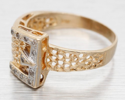 Antique Art Deco Single Cut Diamond Belt Buckle Band Ring - 14k Yellow Gold - Picture 2 of 7