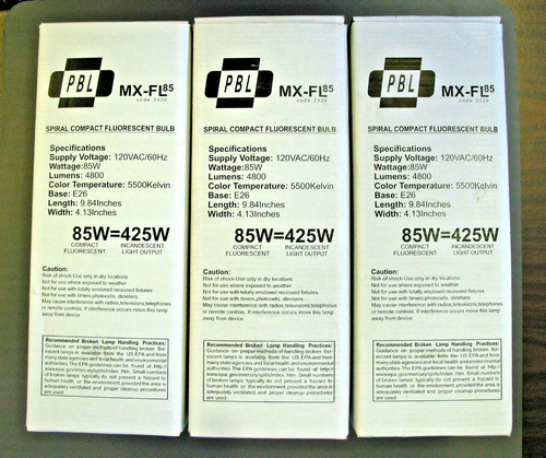 3 Stück PBL-MX-FL85 Watt Spiral-Kompaktleuchtstofflampe, 5500K, 4800 Lumen