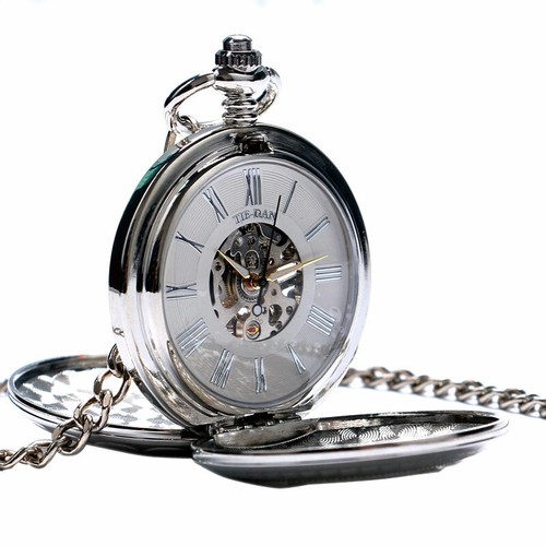 Luxury Steam Train Hand Winding Mechanical Silver Tone Pocket Watch Chain Gift - Picture 2 of 11