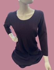 Connected Apparel Knit Sweater Dress, Top Is Ribbed 3/4 Sleeve Eggplant Med