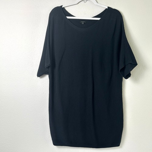 Talbots Sweater Top Plus Size 2X Black Ribbed Knit Short Sleeve Pullover
