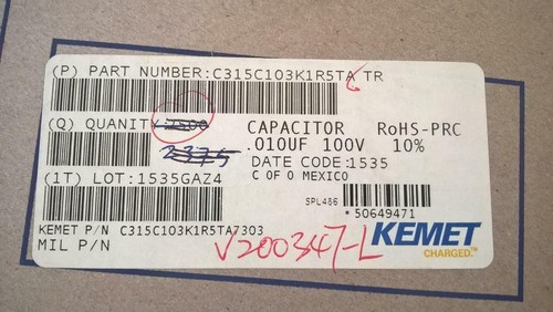 ZAR35 Qty 20 pcs Kemet C315C103K1R5TA Ceramic Capacitor .01uF 10% 100V Radial - Picture 2 of 2