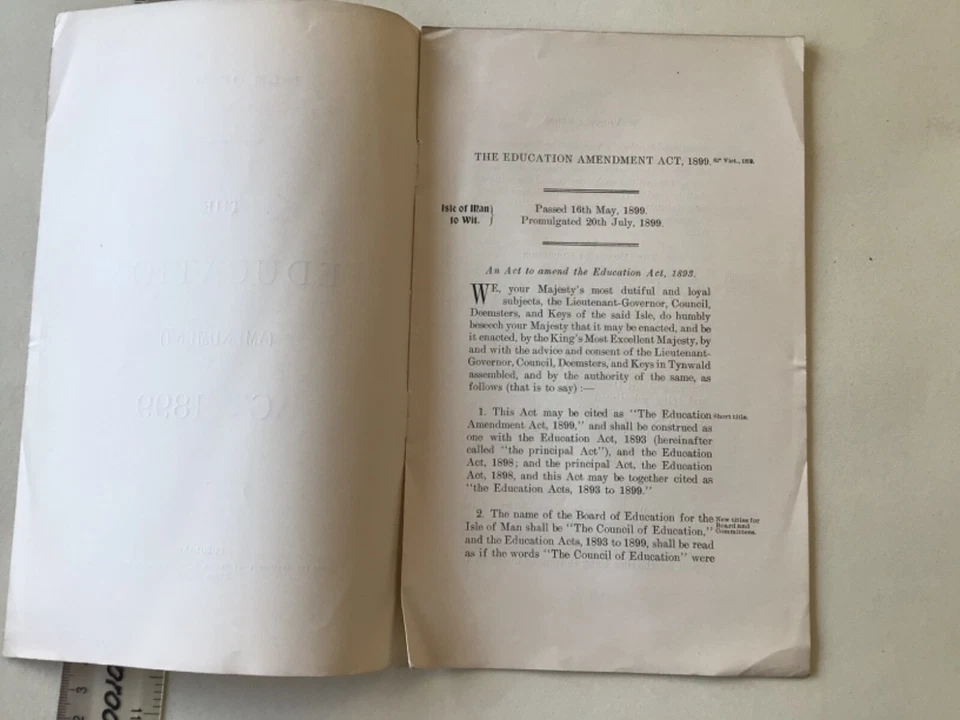 Isle of Man Education act amendment 1899  8 page original A6267 - Image 2 of 4