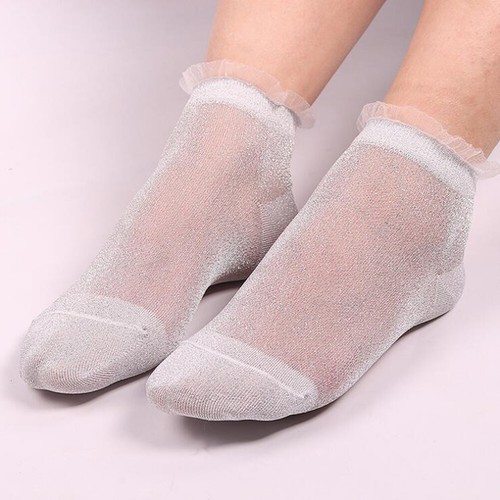 Ultra Thin Ankle Socks Women Floral Transparent Crystal Lace Elastic Sheer Soc У - Picture 25 of 26