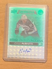 2021-22 Upper Deck Credentials Cole Perfetti Debut Ticket Access Auto Green /25