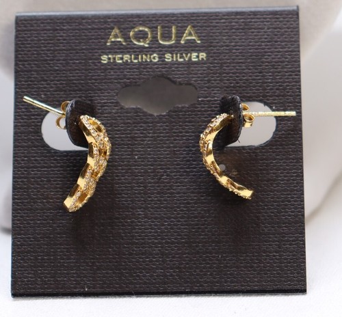 Aqua Gold over .925 Sterling Silver Cubic Zirconia Chain Half Hoop Earrings $80