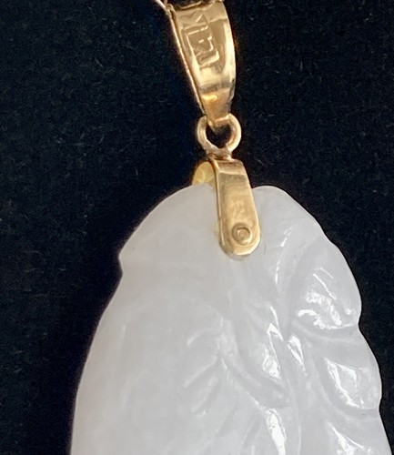 14k Yellow Gold White Jadeite Oval Carved Pendant 18” Necklace 5.6g Vintage 585 - Picture 8 of 24