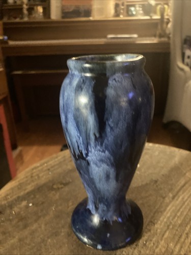 Brush McCoy 1930s Vintage Art Pottery Blue Onyx Blended Footed Ceramic Vase 745 - Picture 4 of 6