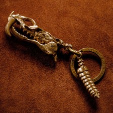 STOCK Original Brass Snake Skull Rattlesnake Tail Keychain Pendant Mens Gift