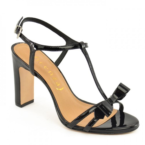 Vicenza Metallic Bow T-Strap Heels - BLACK - Size 9 M US (EU 40) - Picture 2 of 4