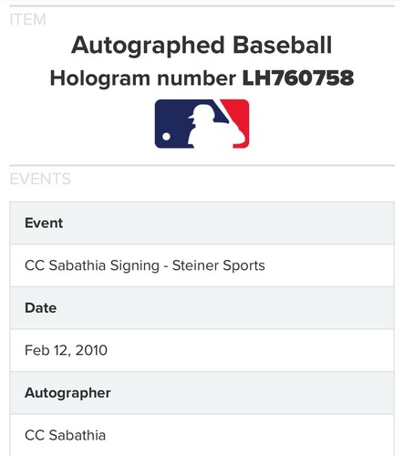 CC Sabathia Signed Baseball Autograph Authenticated Steiner Sports - HOF Yankees - 第 4/4 張圖片