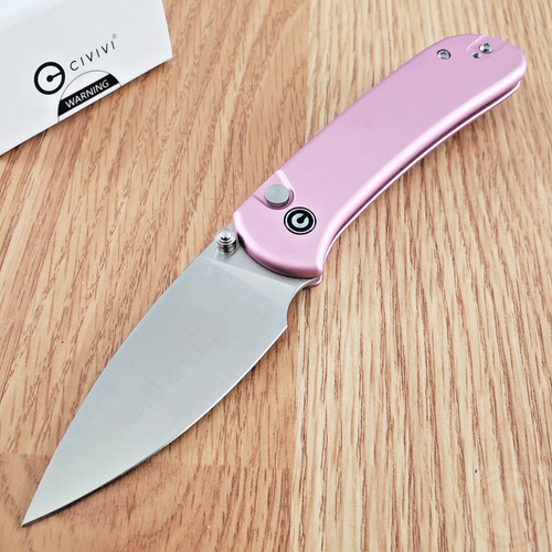 Civivi Qubit Folding Knife 2.98" Sandvik 14C28N Steel Blade Pink Aluminum Handle
