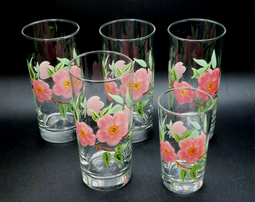 Vintage Franciscan Desert Rose 4-Iced Tea Glasses 1-Juice Glass Weighted Bottoms - Picture 3 of 10