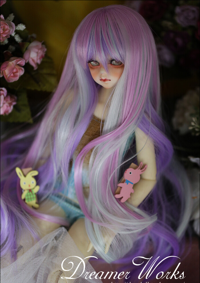 1/4 1/3 BJD Long Micro Curly Wig Doll Hair Magic Color Pink