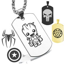 Stainless Steel Super Heroes Marvel Comics Jewelry Dog Tag Pendant Necklace