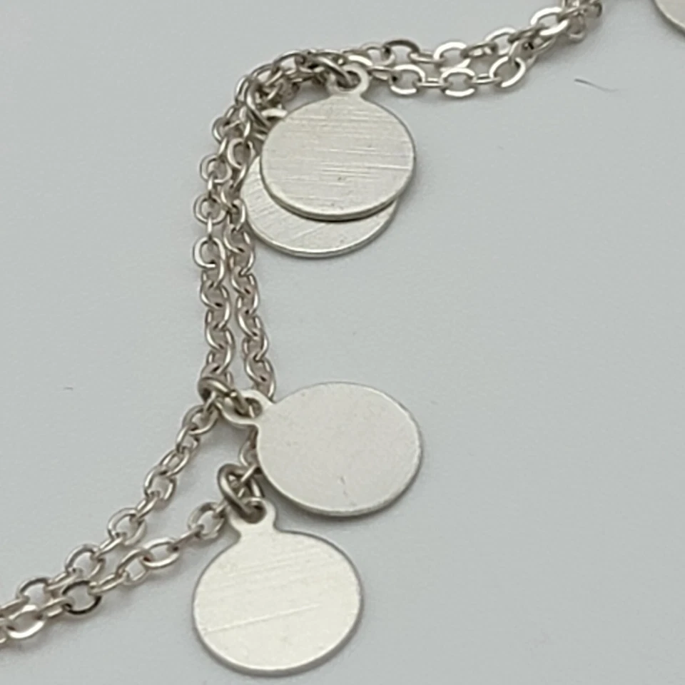 Collar Estación Disco Plata POMINA 19 Pulgadas Doble Hilo Flecos Delicado Minimalista Foto 3 de 4